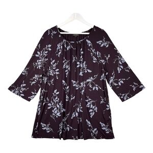 J JILL WEAREVER COLLECTION Long Tunic Top Womens Size 2X Wine Periwinkle Floral